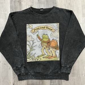 Frog And Toad Woven Knit Sweatshirt Acid Wash Black Childrens Book Sweatshirt L